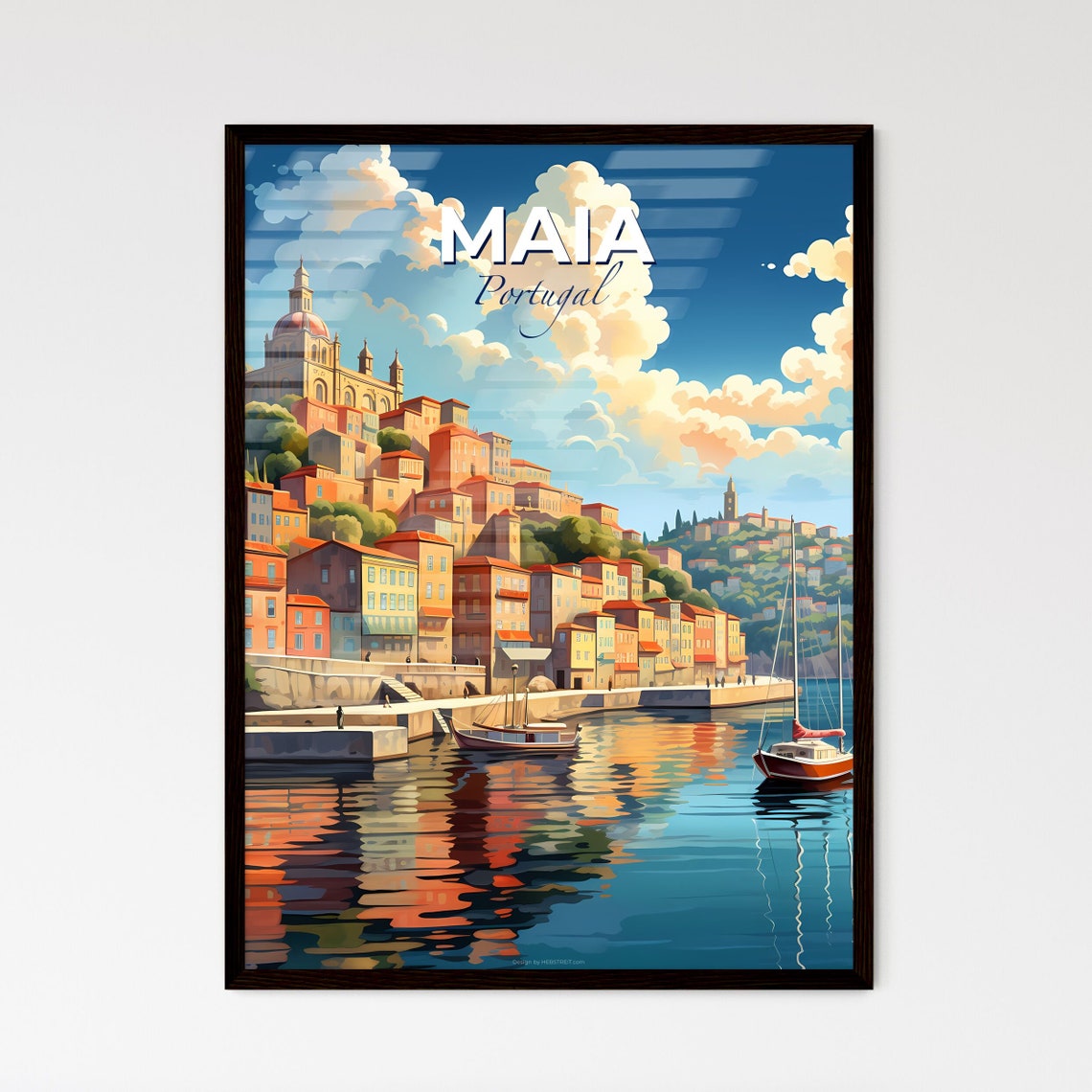 Maia Portugal Waterfront Old Town Boats Harbor Reflection Poster