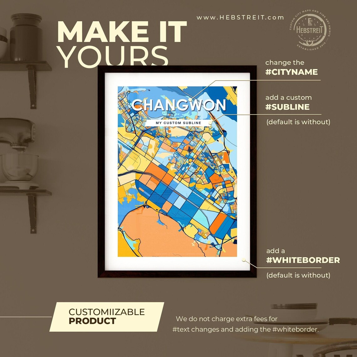 Changwon South Korea Colorful Modern City Street Map Travel Decor Poster - Image 2