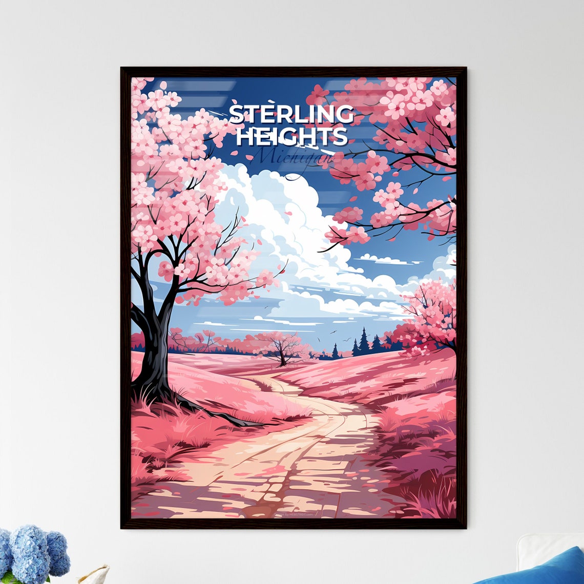 Sterling Heights Michigan Pink Blossom Meadow Path Travel Poster
