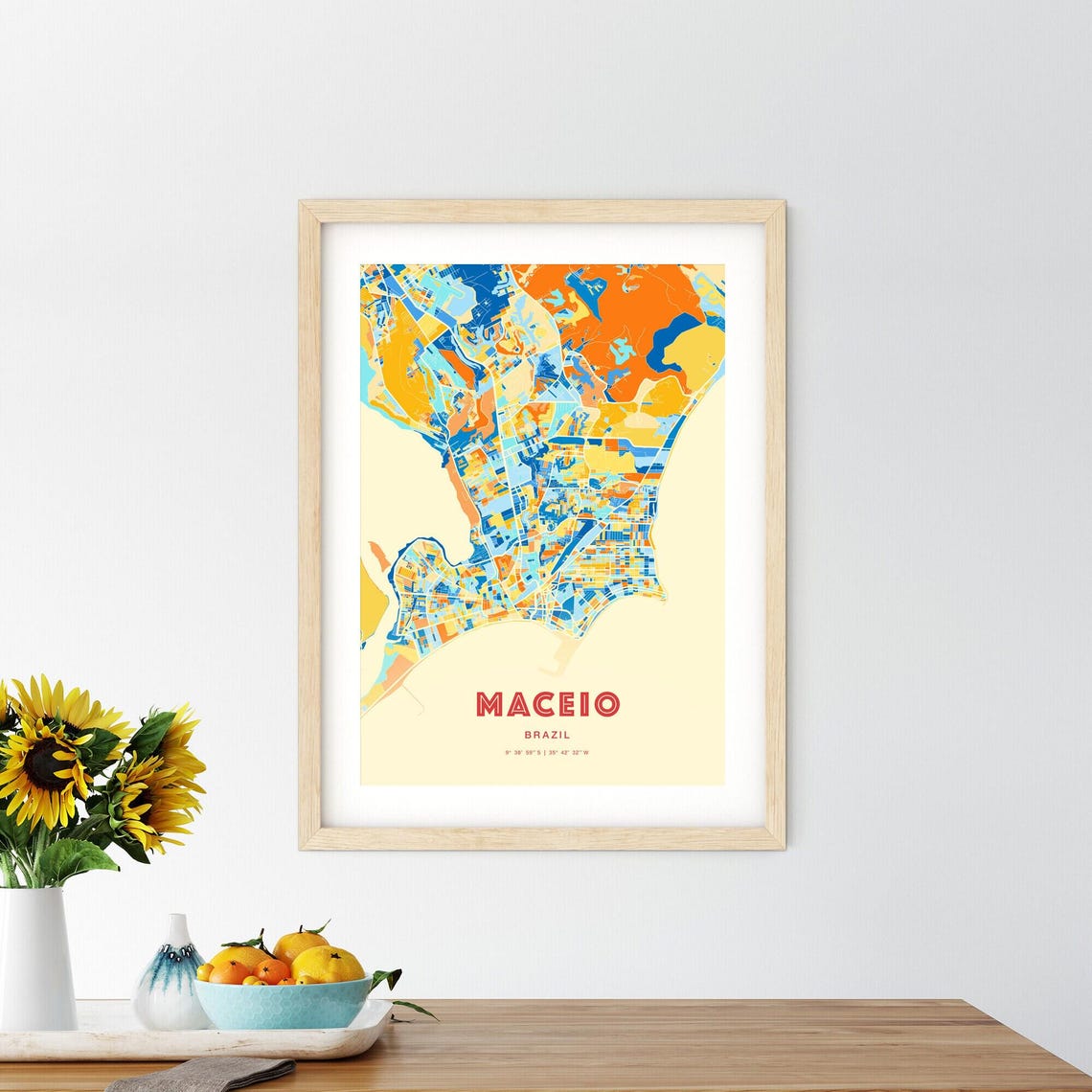 Maceio Brazil Colorful Blue Orange Modern City Street Map Poster - Image 2