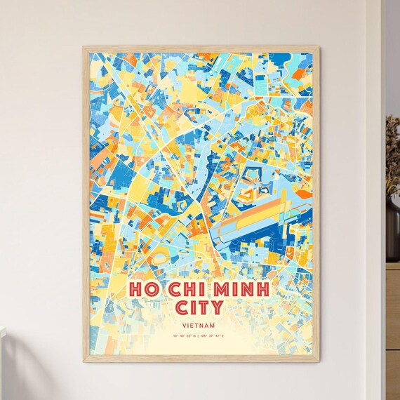 Vibrant Ho Chi Minh City Vietnam Blue Orange City Map Art Poster