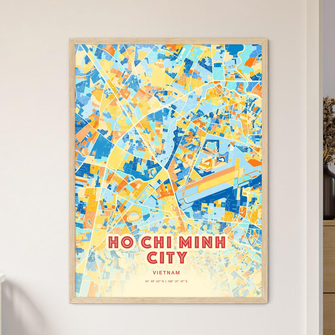 Vibrant Ho Chi Minh City Vietnam Blue Orange City Map Art Poster
