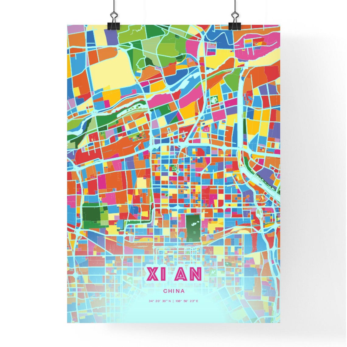 Xi An China Rainbow City Map Poster Vibrant Colorful Street Grid Art - Image 3