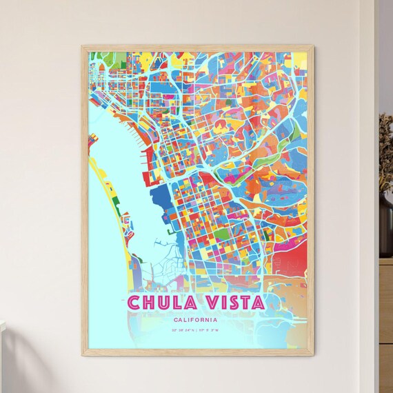 Chula Vista California Customizable Colorful City Map Poster Art Gift