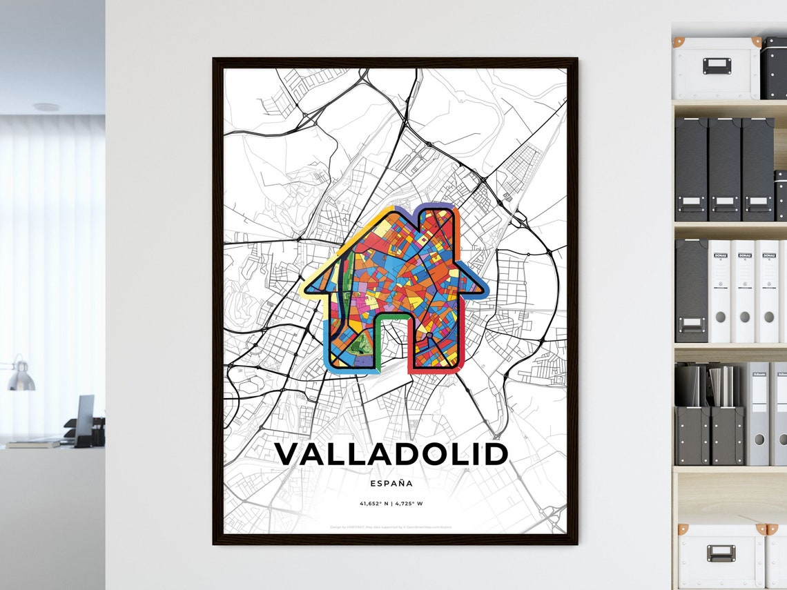 Valladolid Spain Minimalist Heart City Map Monochrome Art Poster - Image 3