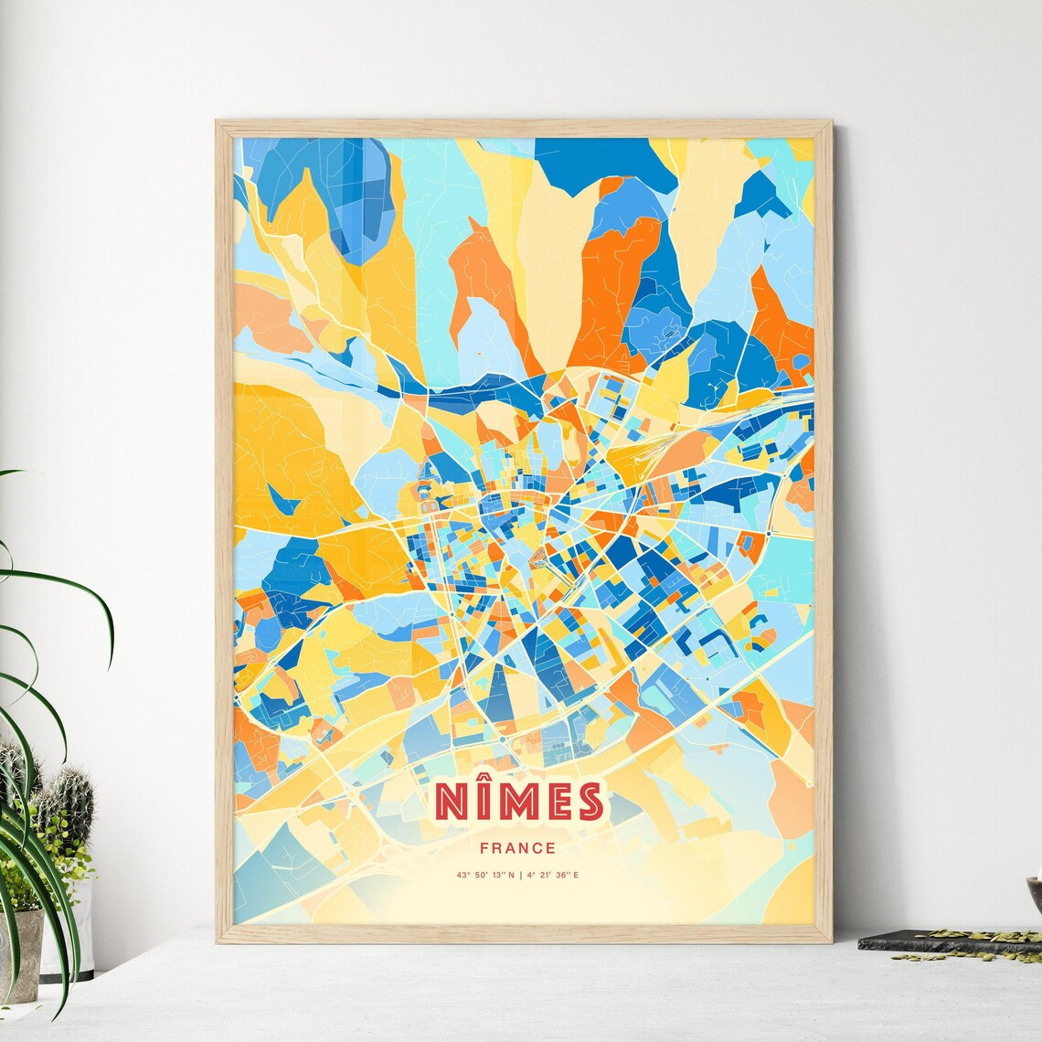 Nimes France Colorful Southern City Map Coordinates Art Poster