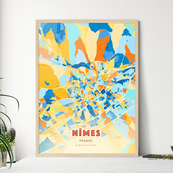 Nimes France Colorful Southern City Map Coordinates Art Poster