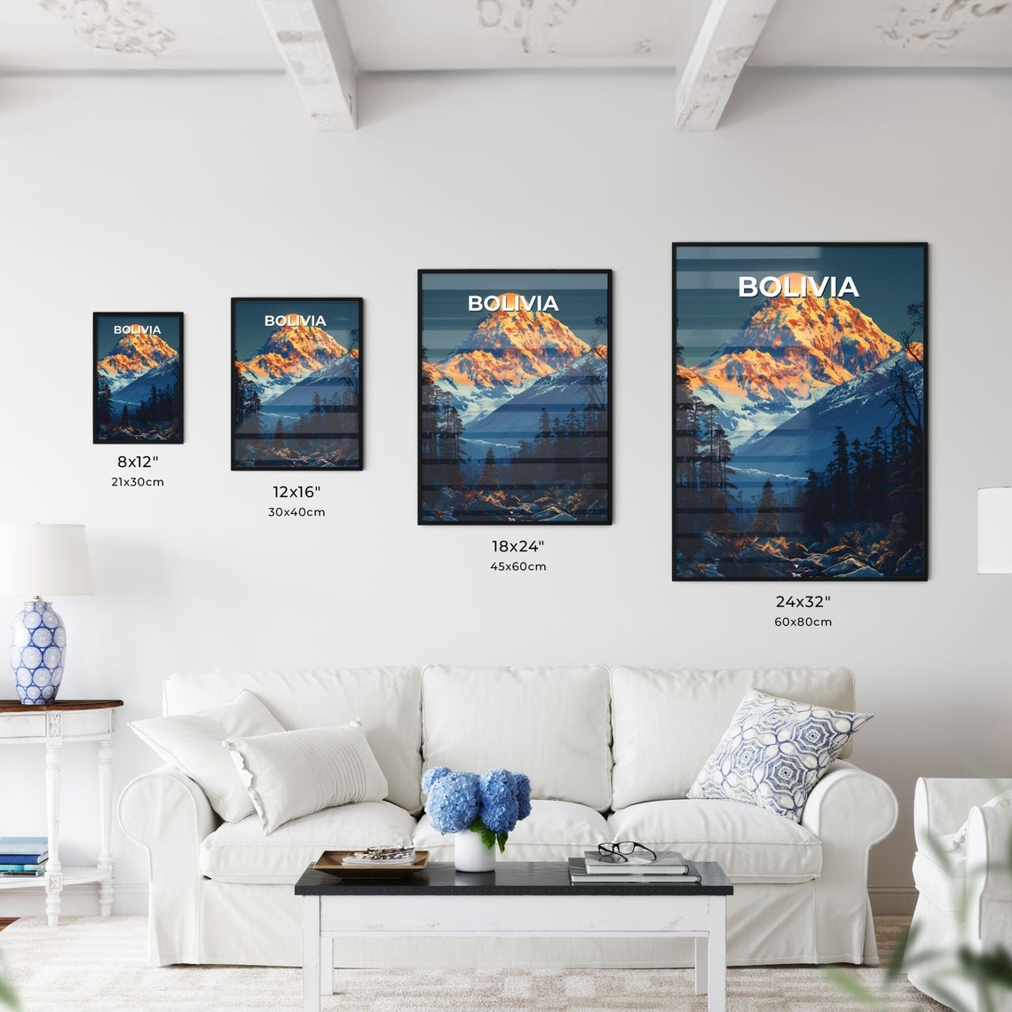Bolivia Snowy Mountain Peak Sunset Pines Vintage Andes Travel Poster - Image 3