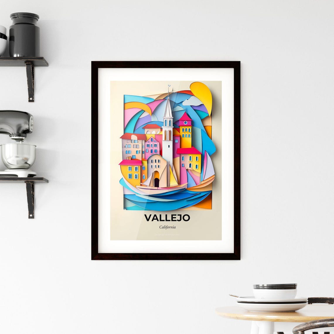 Vallejo California Waterfront Town Sailboats Paper Cut Poster - Image 2