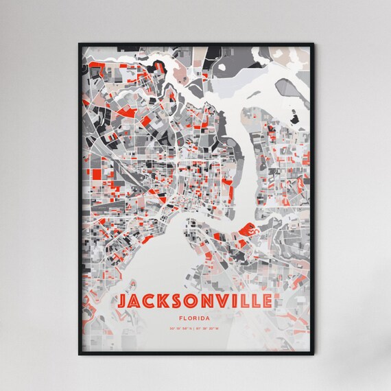 Jacksonville Florida Red and Grey Expressive City Map Art Poster