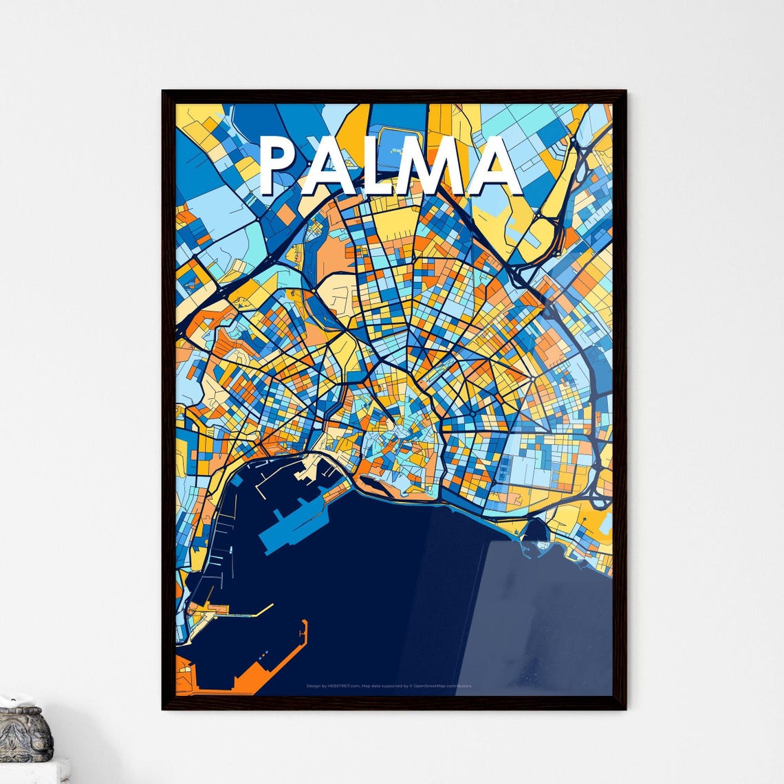 Palma Spain Blue Orange Vibrant Bayfront City Map Art Poster