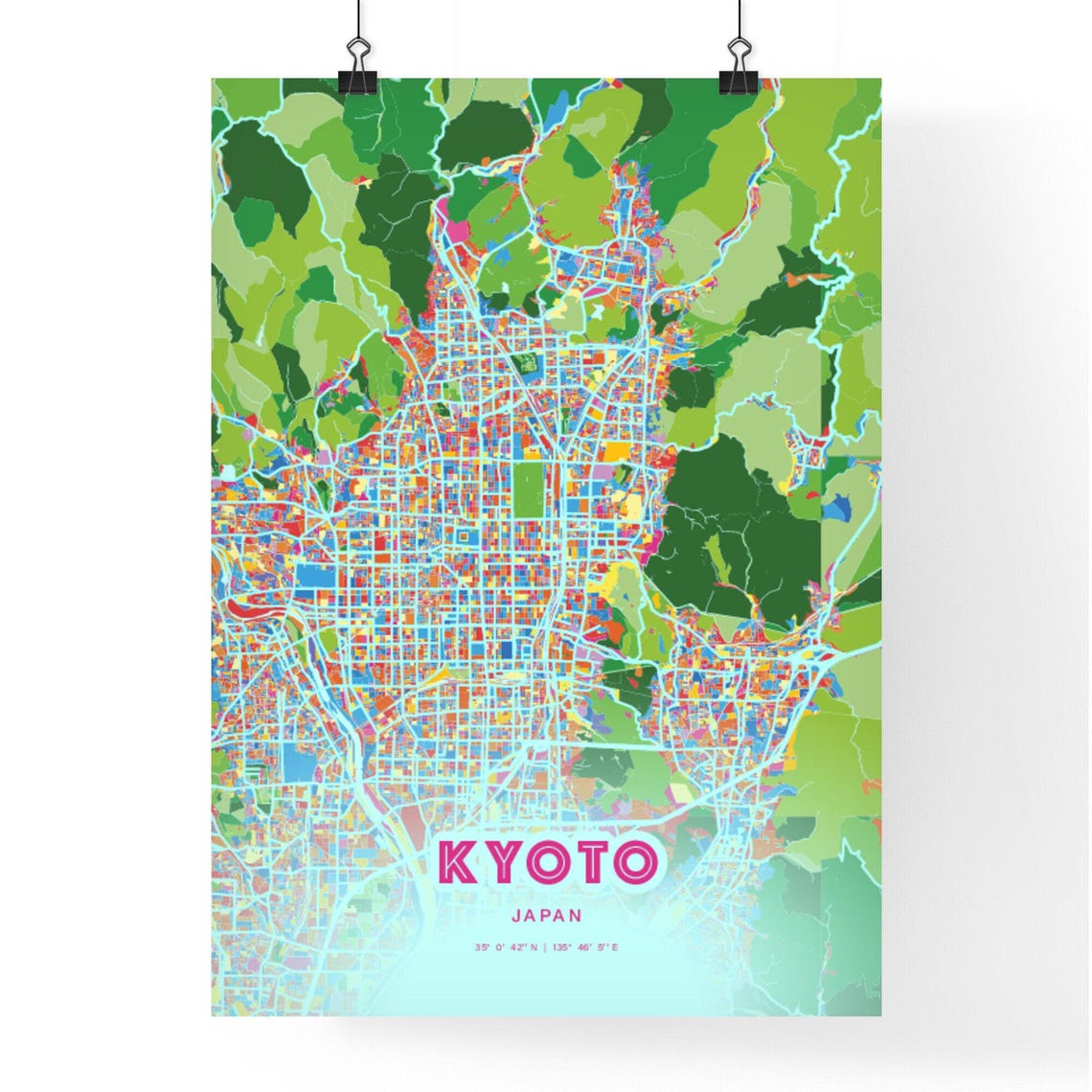 Kyoto Japan Rainbow City Map Poster Vibrant Colorful Street Grid Art - Image 3