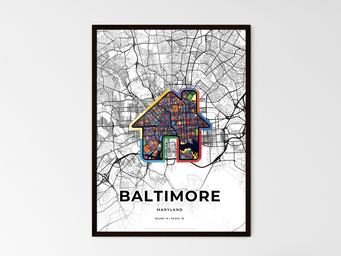 Baltimore Maryland Minimal Map Art With Colorful Heart Icon Poster - Image 3