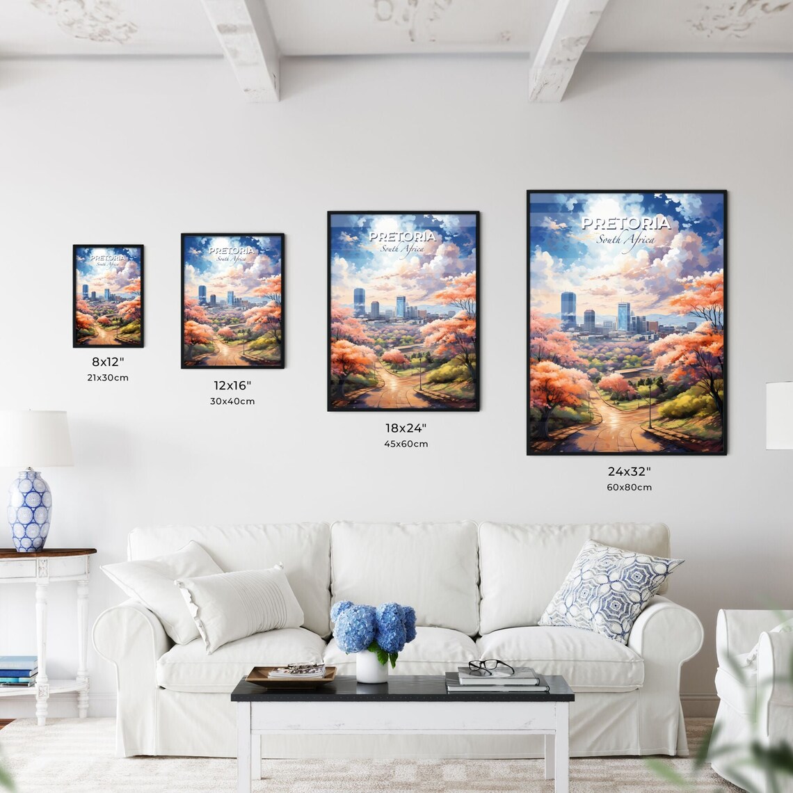 Pretoria South Africa Pink Blossom City Skyline Travel Poster - Image 3