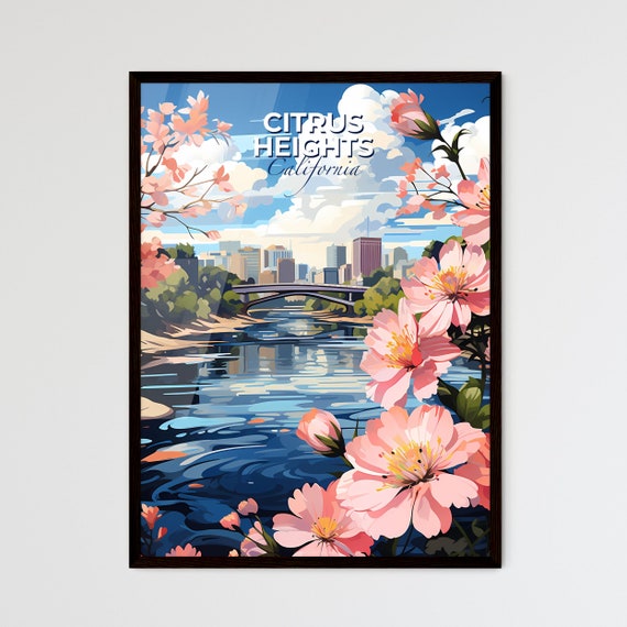 Citrus Heights California A Painting Of A River With Pink Flowers Travel Skylines Collection Customizable