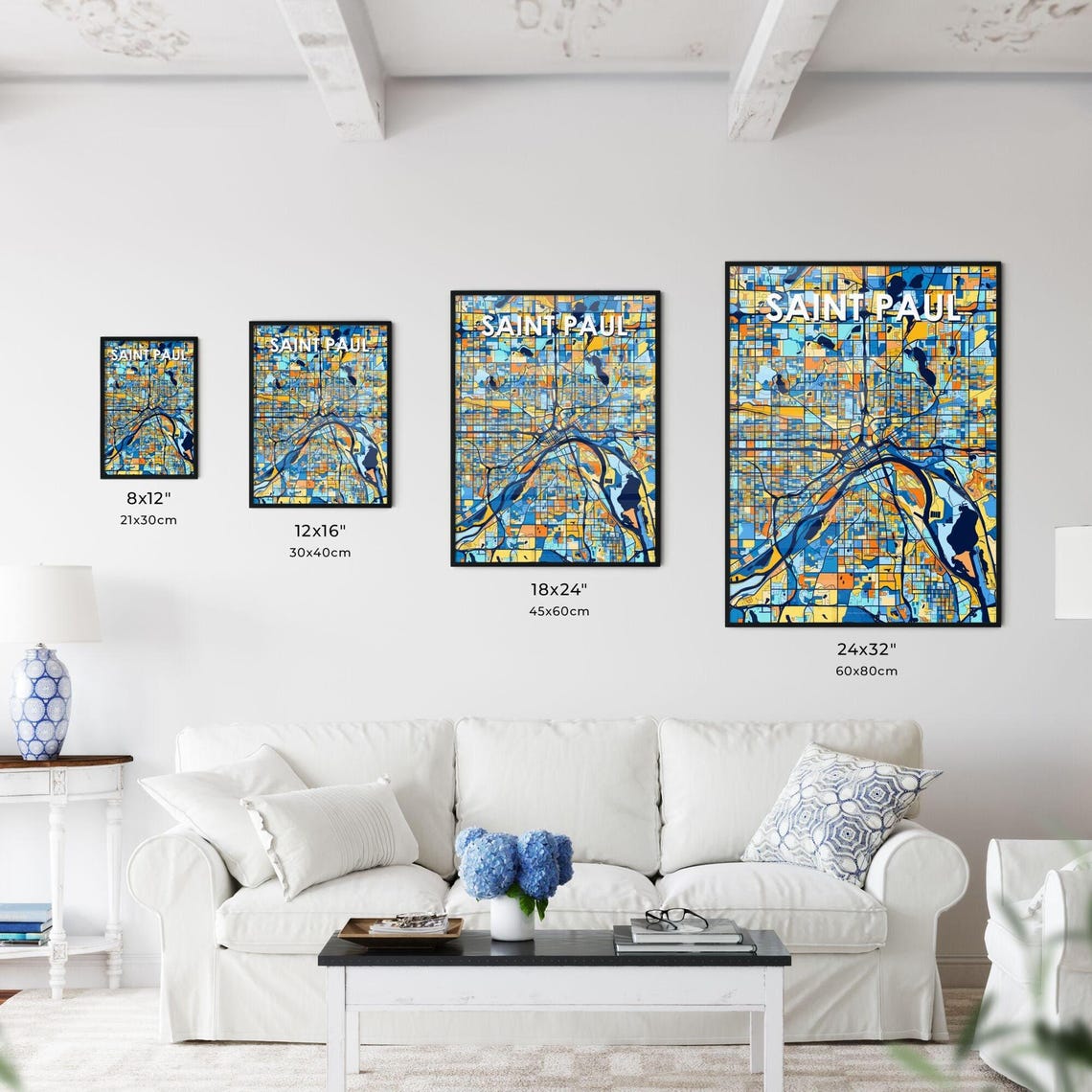 Saint Paul Minnesota Vibrant Blue and Orange City Map Poster - Image 3