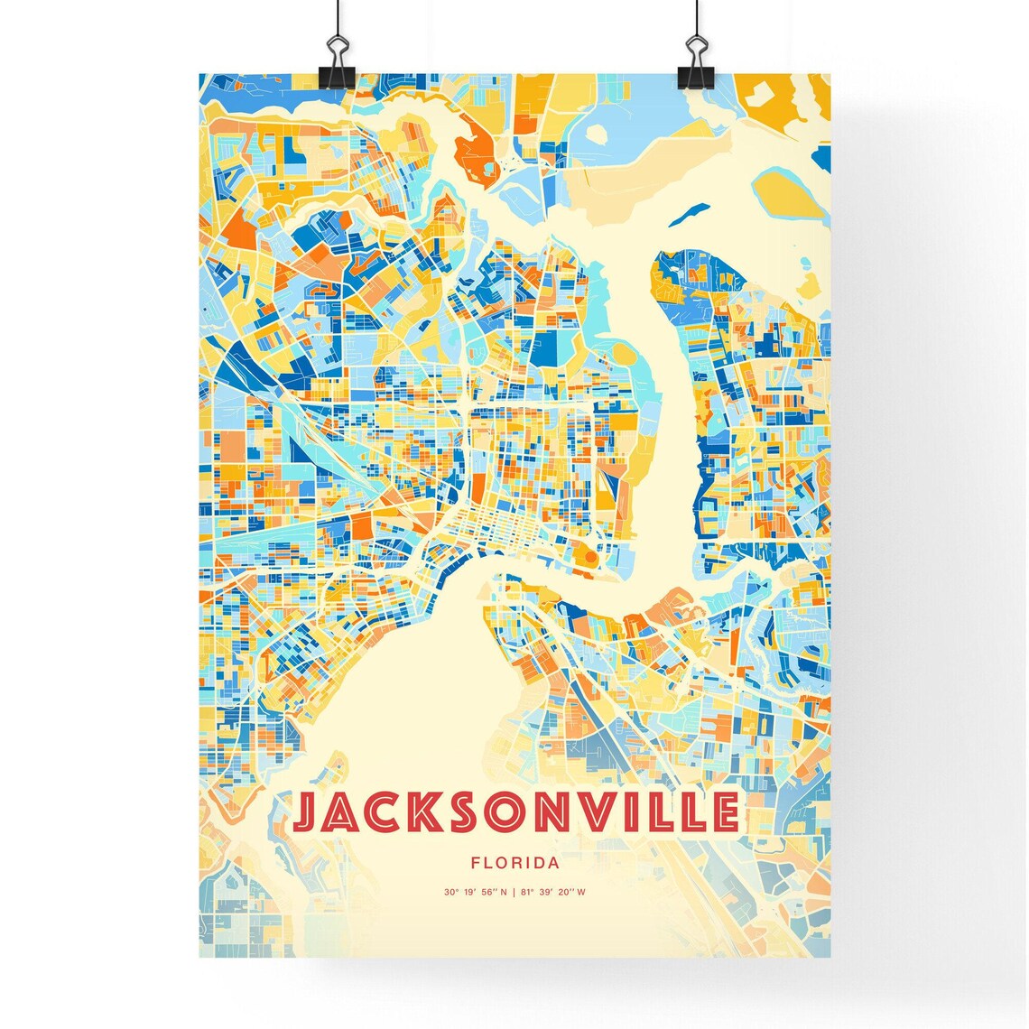 Jacksonville Florida Colorful City Map Art Coordinates Poster - Image 3