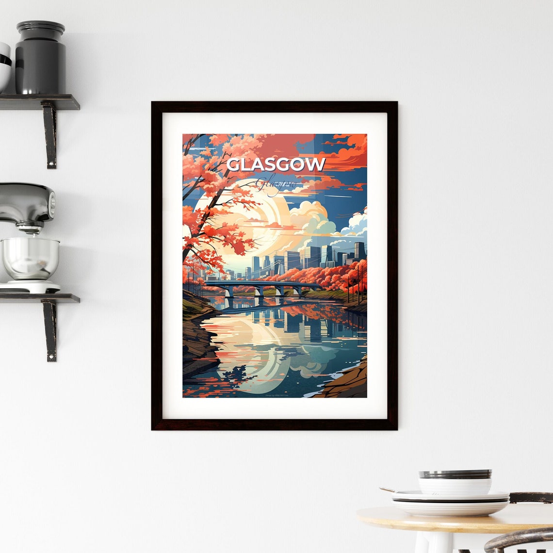 Glasgow Scotland Autumn River Bridge Skyline Vintage Travel Poster - Image 2