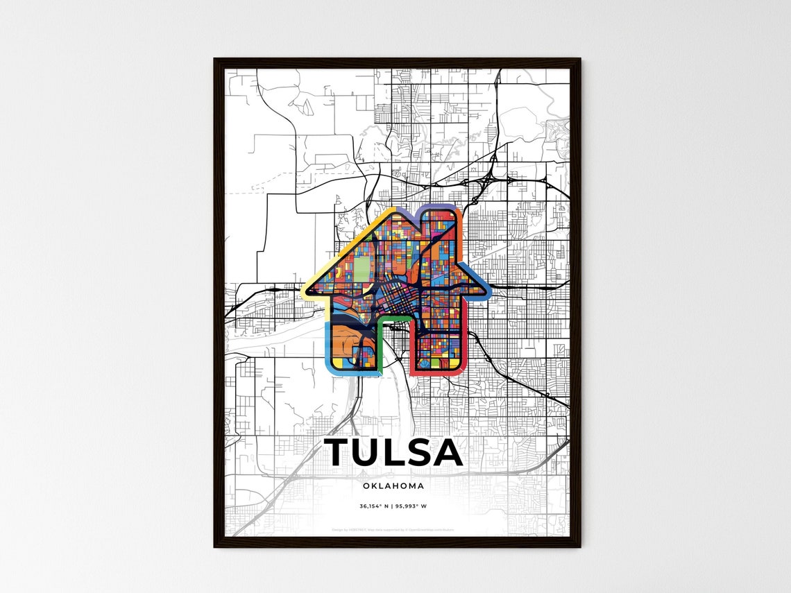Tulsa Oklahoma Minimal Map Art With Colorful Heart Icon Poster - Image 3