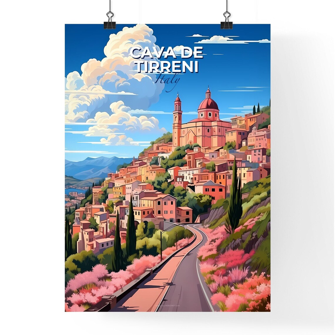 Cava de Tirreni Italy Hillside Cathedral Town Vintage Travel Poster - Image 4
