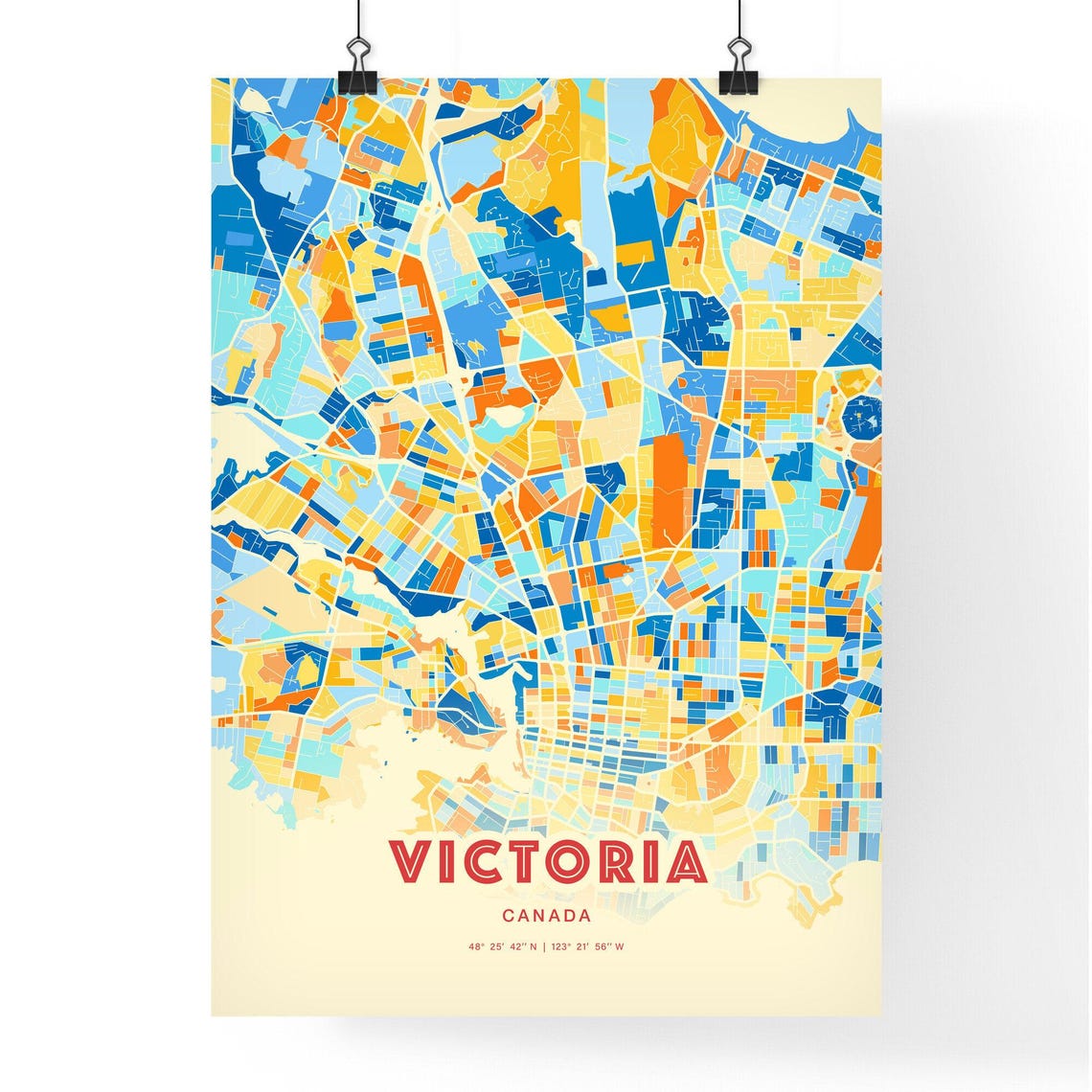 Victoria Canada Blue Orange Street Map Art Home Decor Poster