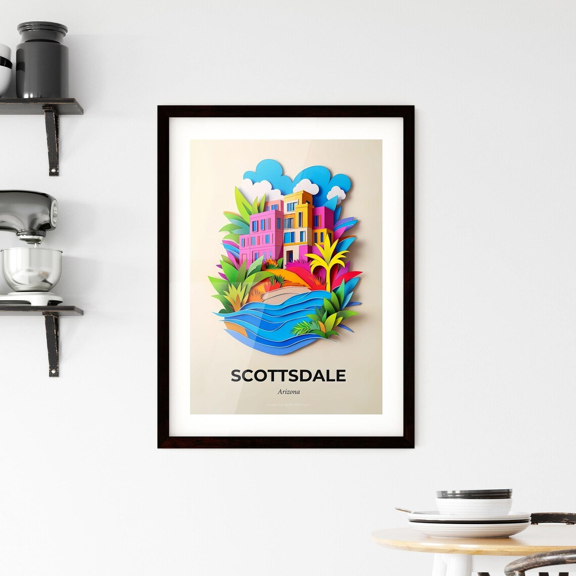 Scottsdale Arizona Palms Water Colorful Paper Cut Art Poster - Image 2