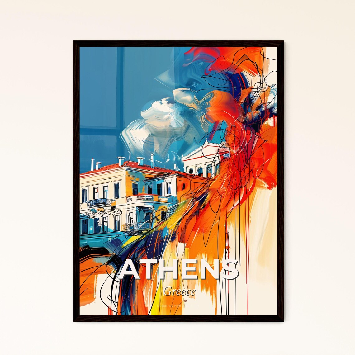 Athens Greece Vibrant Watercolor Historic City Travel Poster