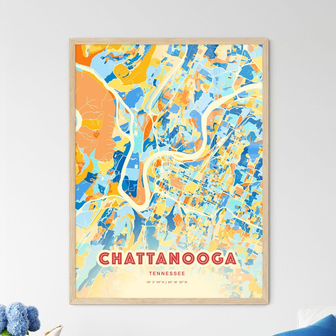 Chattanooga Tennessee Colorful City Map Art Coordinates Poster