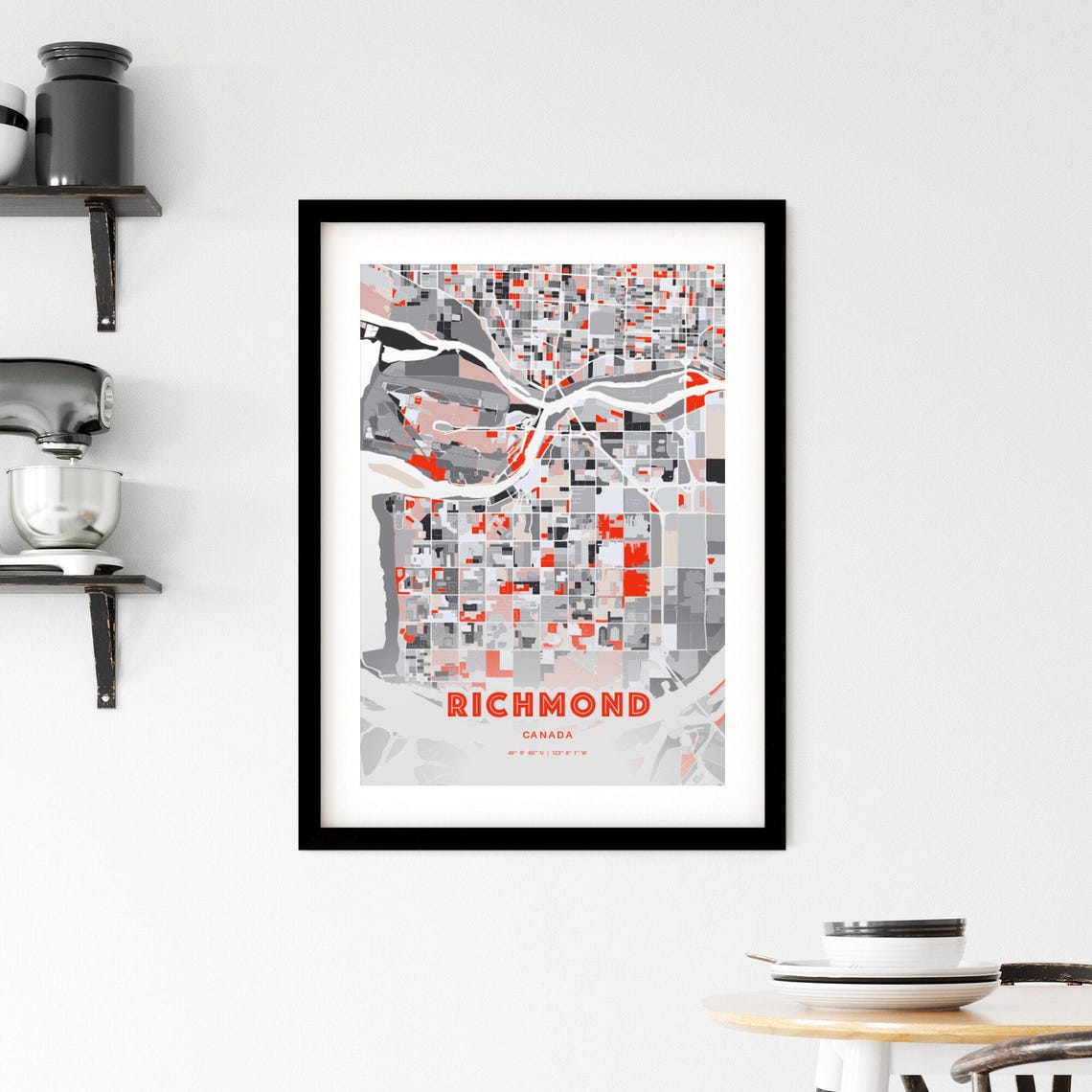 Richmond Canada Modern Map Art Poster Red Gray Expressive Design Style - Image 2