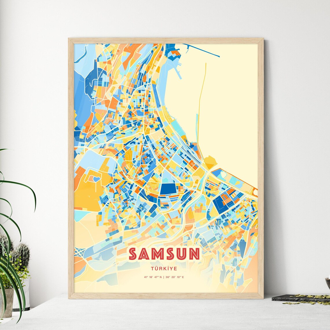 Samsun Turkey Colorful City Map Poster Blue Orange Black Sea Wall Decor