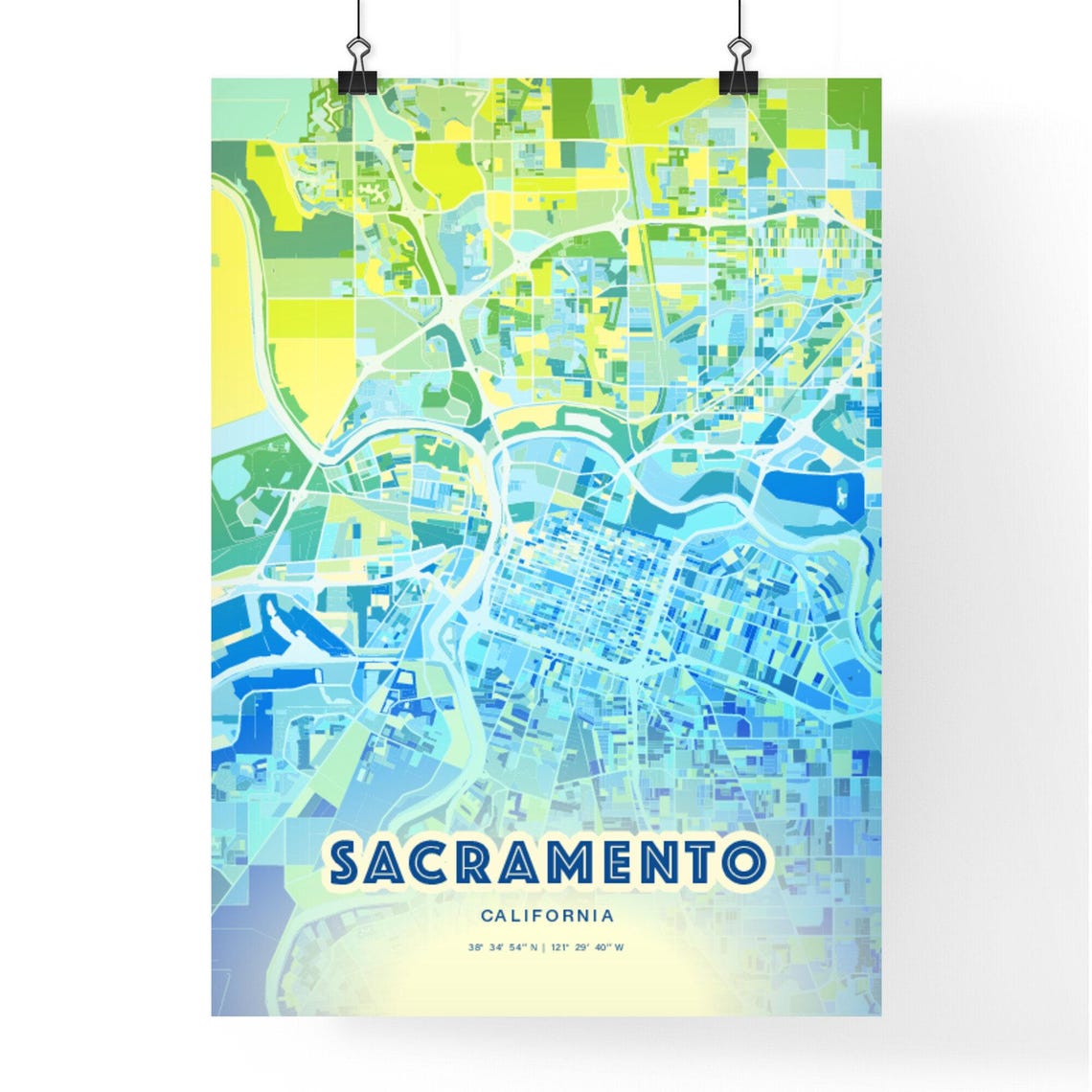 Sacramento California Bluish Gradient City Map Art Poster Customizable - Image 3