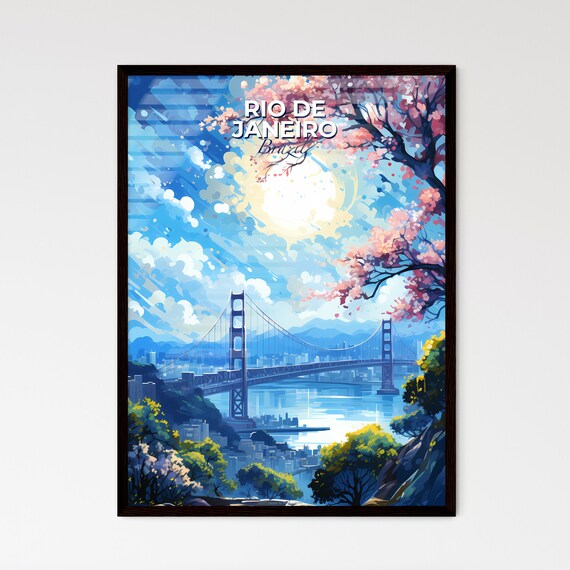 Rio de Janeiro Brazil Skyline Bridge Bay Blossom Sunset Travel Poster
