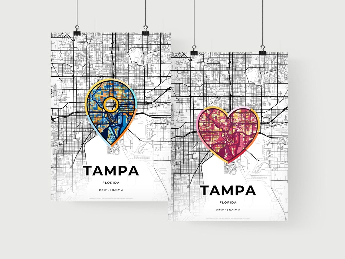 Tampa Florida Minimal City Map Colorful Heart Icon Art Poster - Image 2