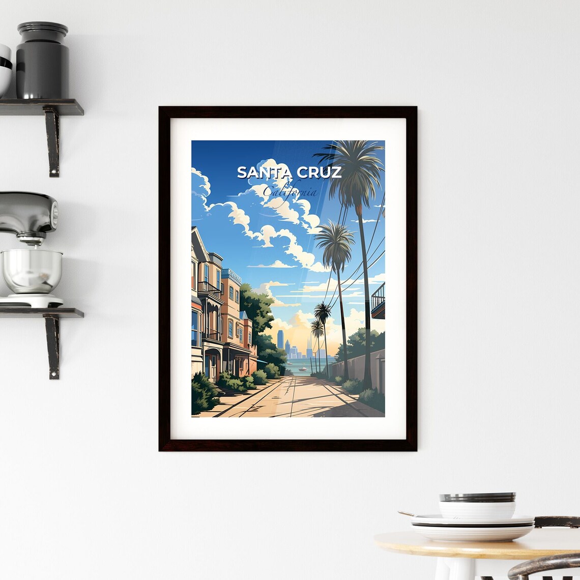 Santa Cruz California Victorian Houses Palm Tree Bay Street Poster - Image 2