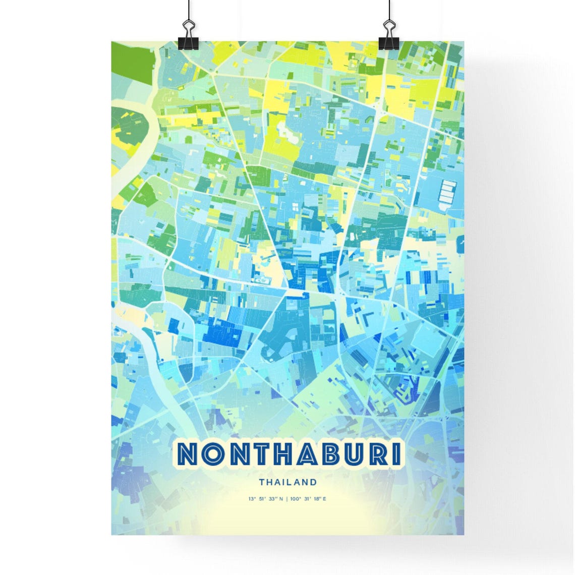 Nonthaburi Thailand Bluish Watercolor City Map Art Poster Wall Decor - Image 3
