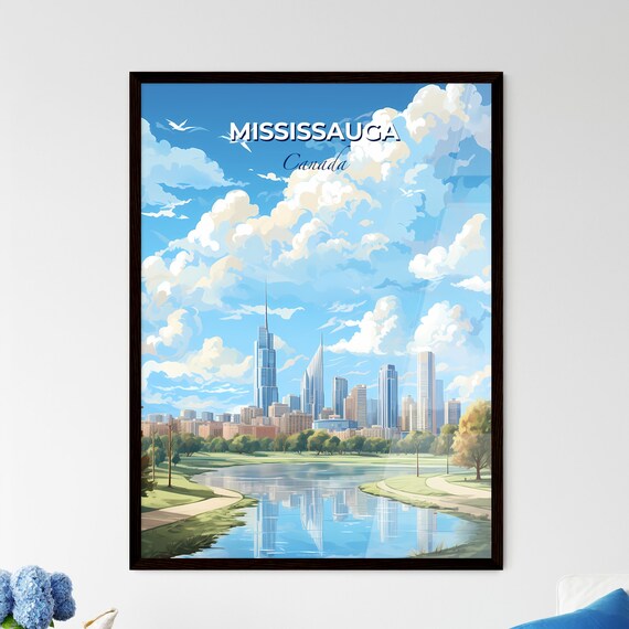 Mississauga Canada Skyline Reflected on Lake Travel Poster Art