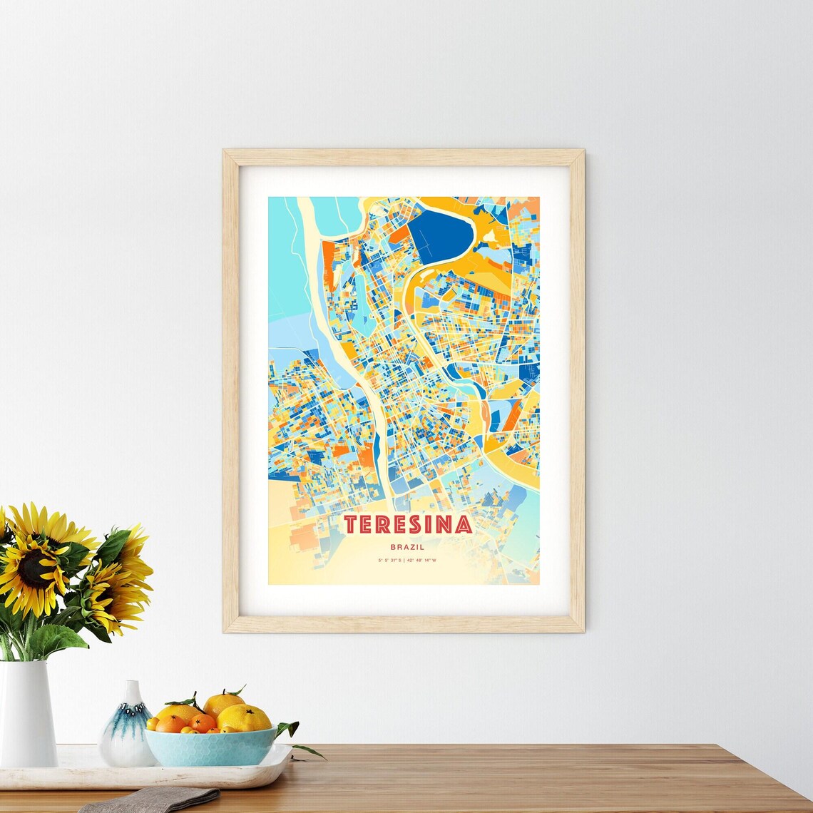 Teresina Brazil Vibrant Colorful Modern City Street Map Art Poster - Image 2