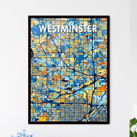 Westminster Colorado Blue Orange City Map Poster Bold Modern Street Grid Art