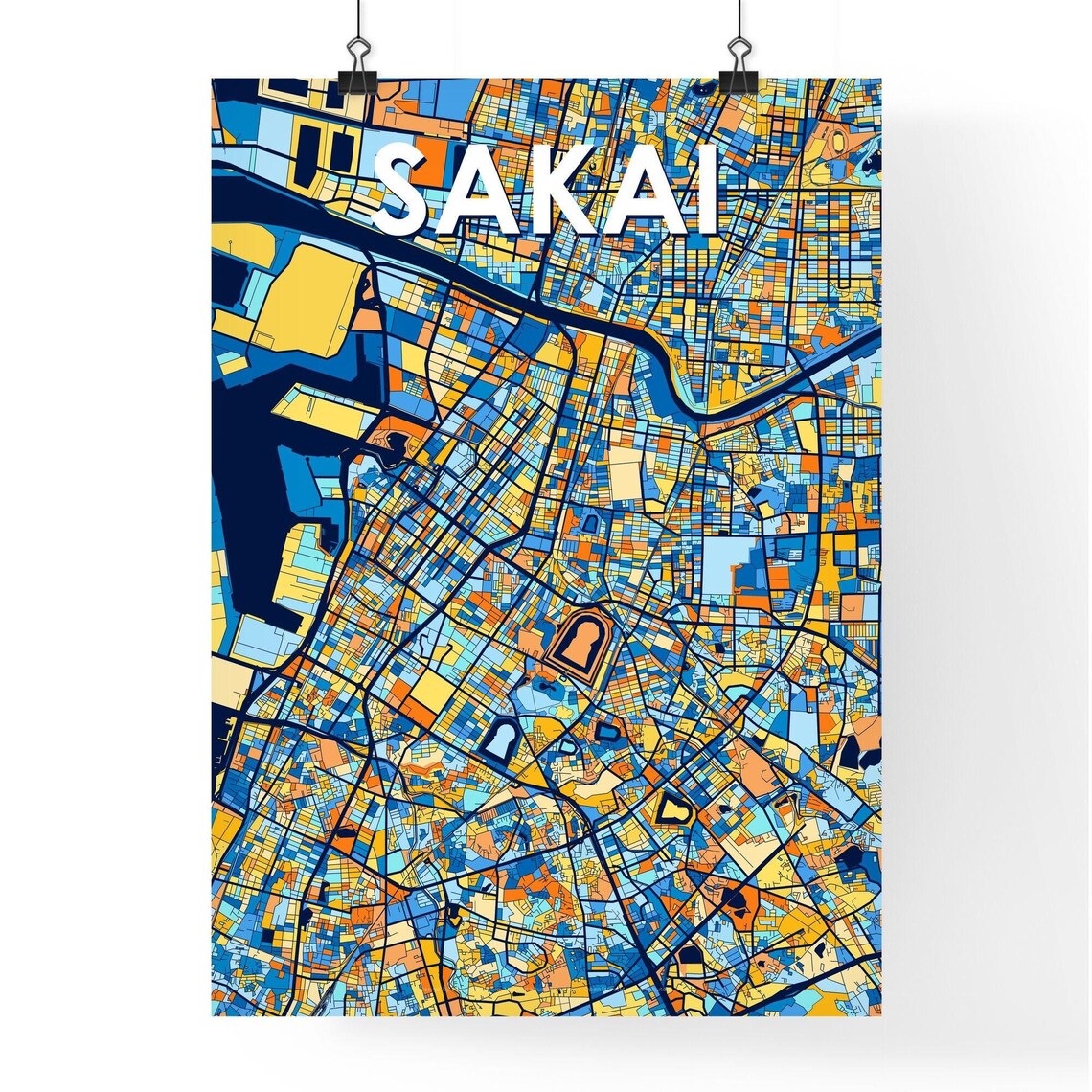 Sakai Japan Bold Colorful Vibrant City Street Map Art Poster - Image 4