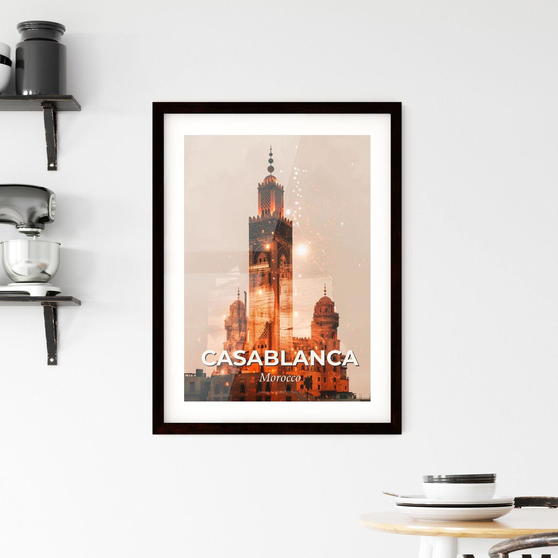 Casablanca Morocco Great Mosque Minaret Golden Night Art Poster - Image 2