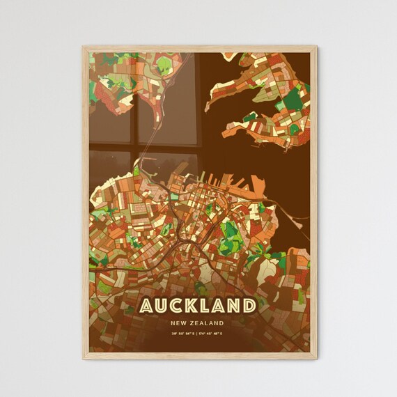 Auckland New Zealand Warm Earth Tone Autumn Abstract City Map Art Poster