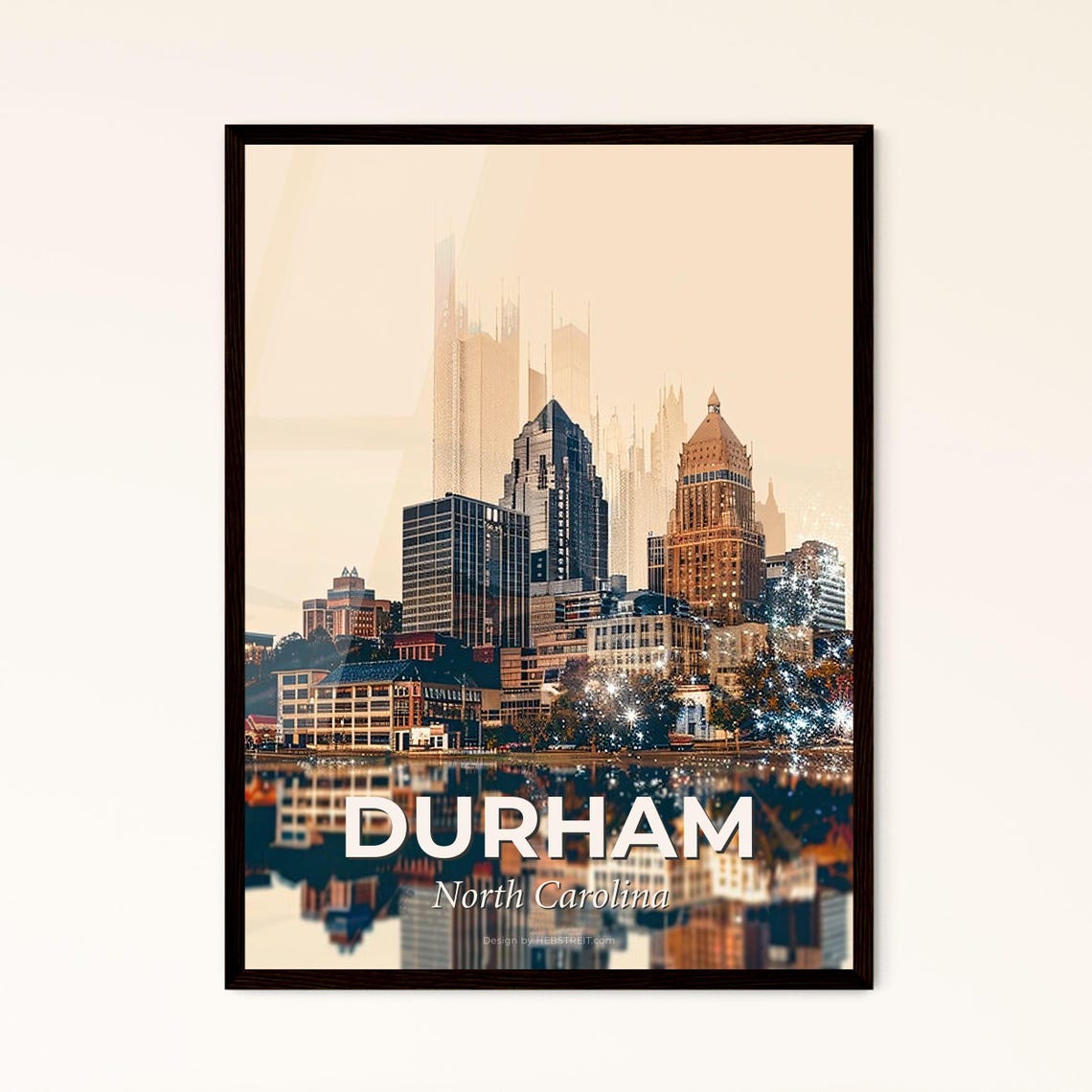 Durham North Carolina Downtown Skyline Reflection Art Poster
