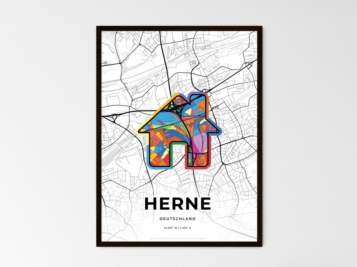 Herne Germany City Modern Minimalist Heart Street Map Art Poster - Image 3