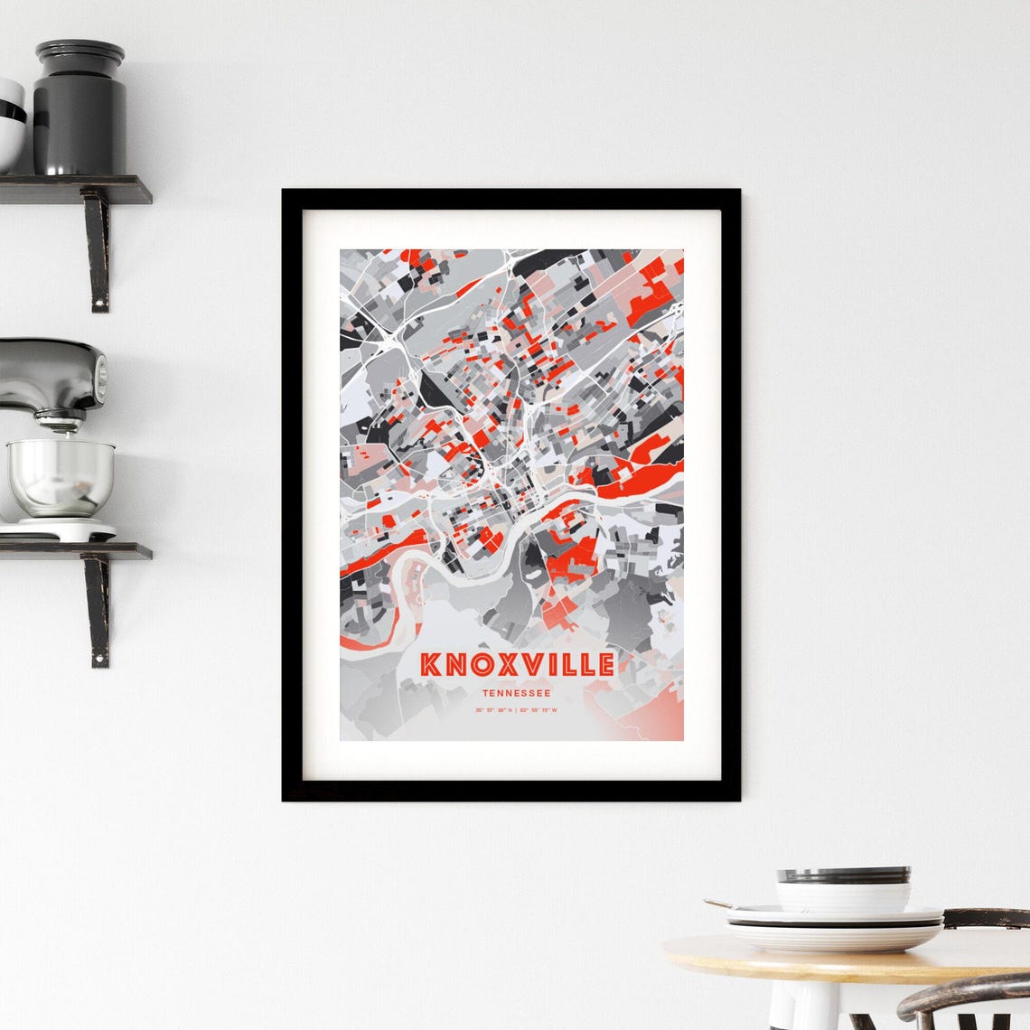 Knoxville Tennessee Expressive Red Abstract City Map Art Poster - Image 2