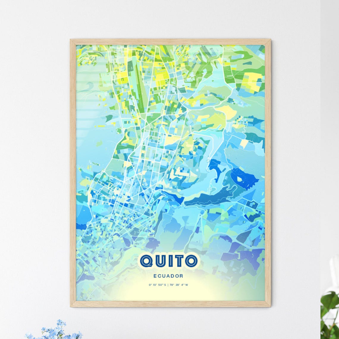 Quito Ecuador Colorful Modern Bluish City Street Map Art Poster