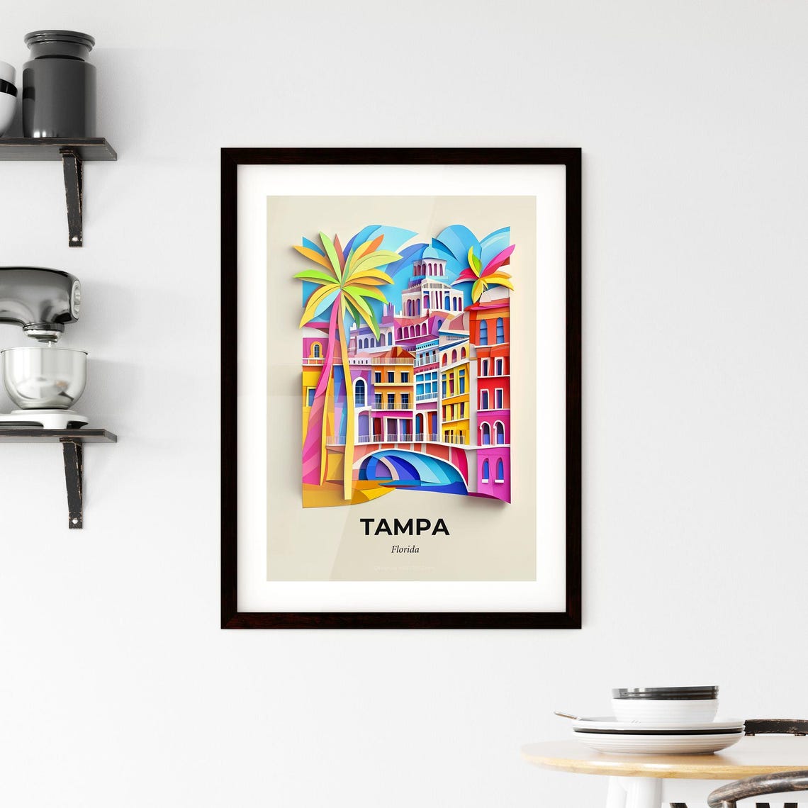 Tampa Florida Palm Trees Colorful Buildings Paper Cut Poster - Image 2