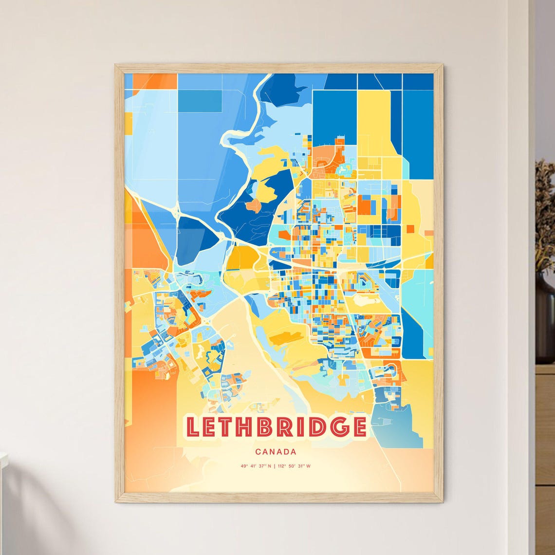 Lethbridge Canada Modern Colorful City Street Map Art Poster - Image 3