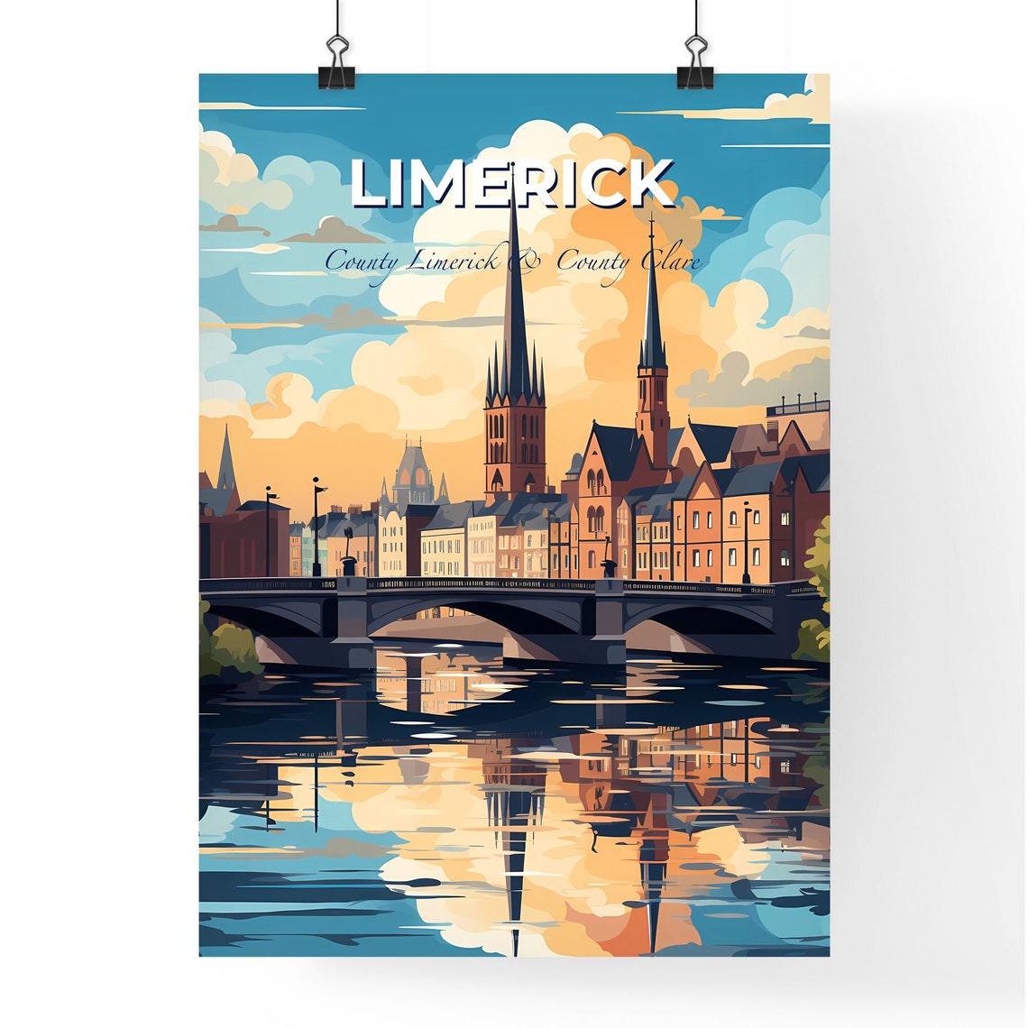 Limerick County Limerick County Clare A Bridge Over A River Travel Skylines Collection Customizable - Image 4