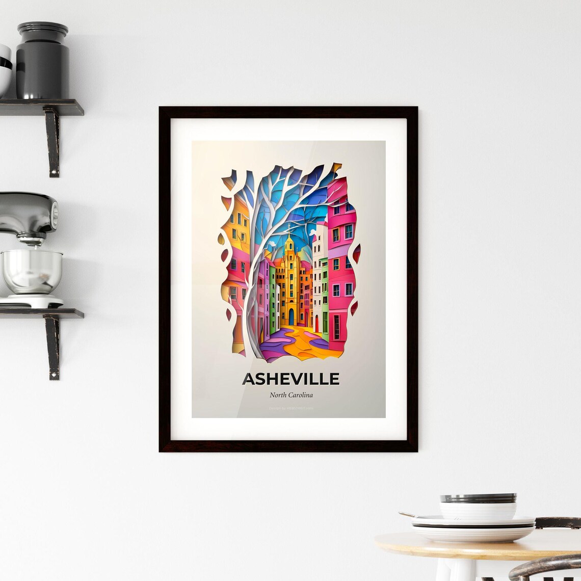 Asheville North Carolina Paper Cut City Street Travel Poster - Image 2