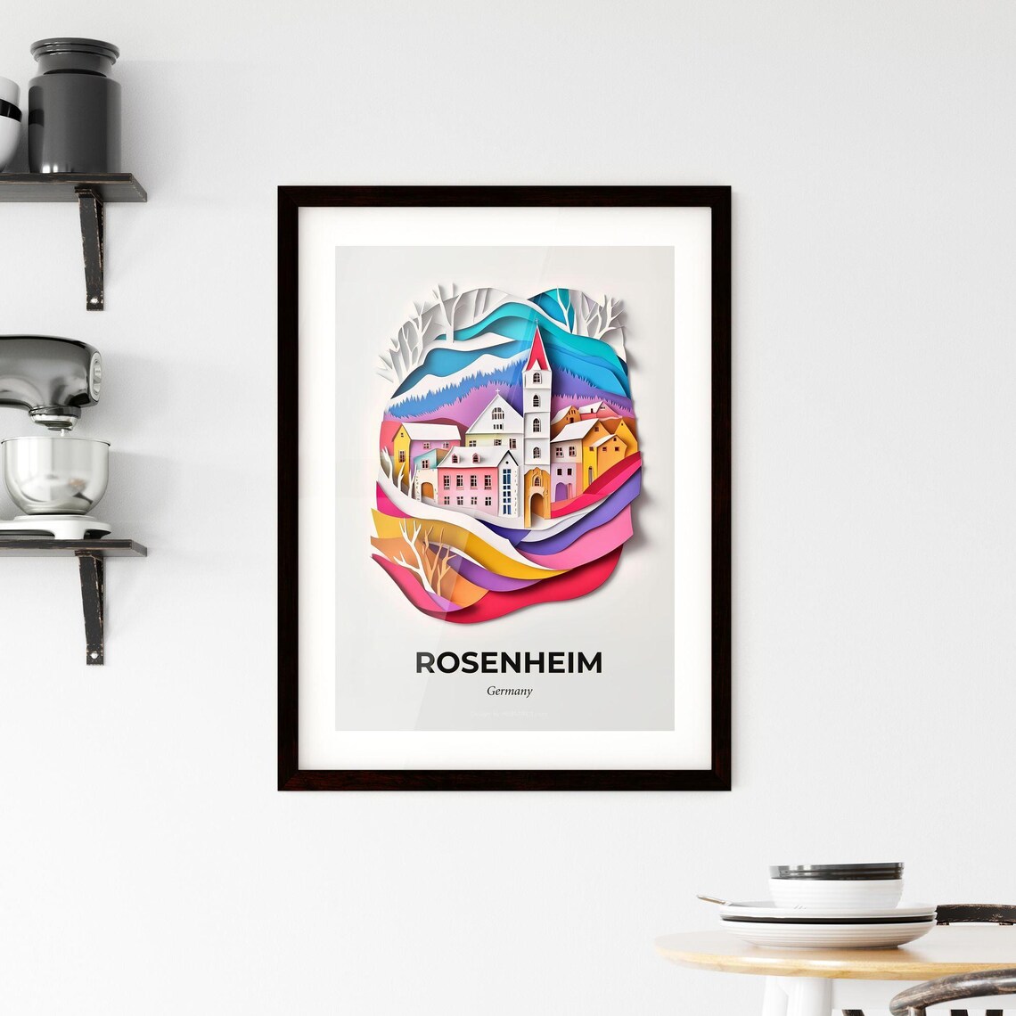 Rosenheim Germany Colorful Alpine Papercut Town Travel Poster - Image 2